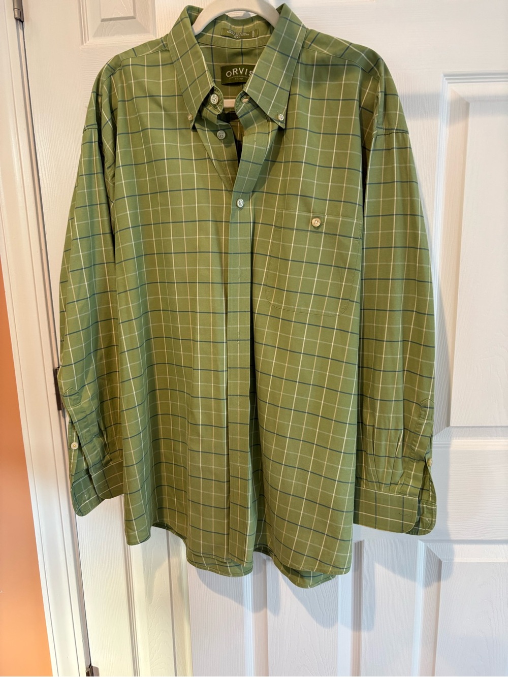 Orvis Men’s Olive Green Windowpane Button-Down Shirt